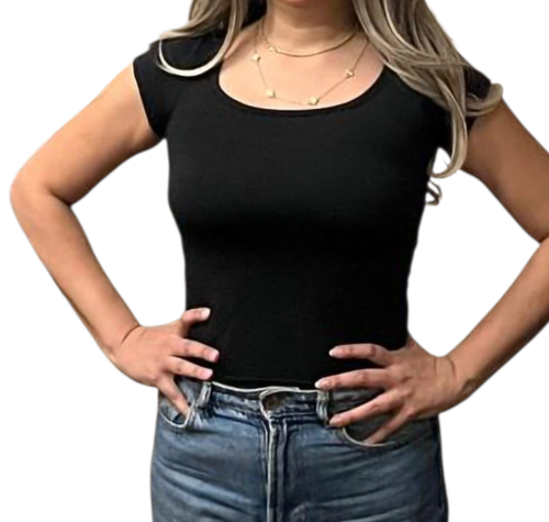 Round neck half shoulder-Black-S