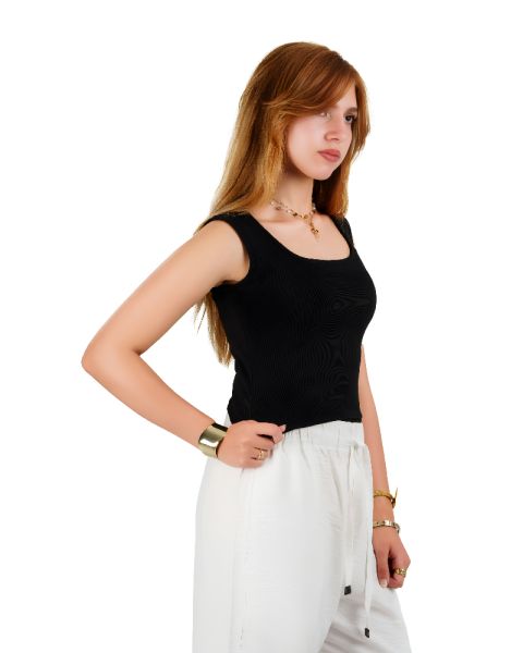 Plein De Vie square rip sleevless top-Black-S