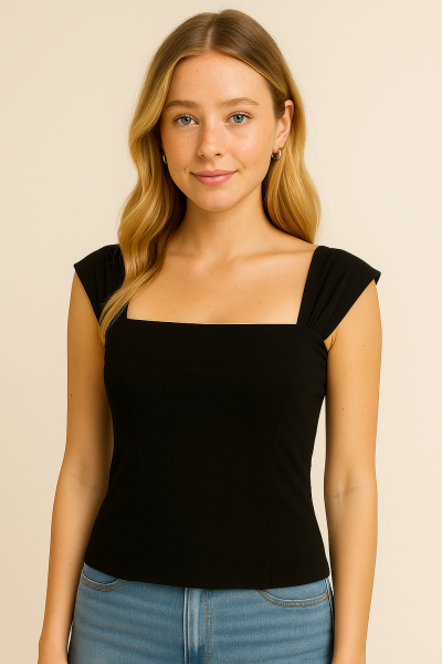 Pure Cotton Strap Top-Black