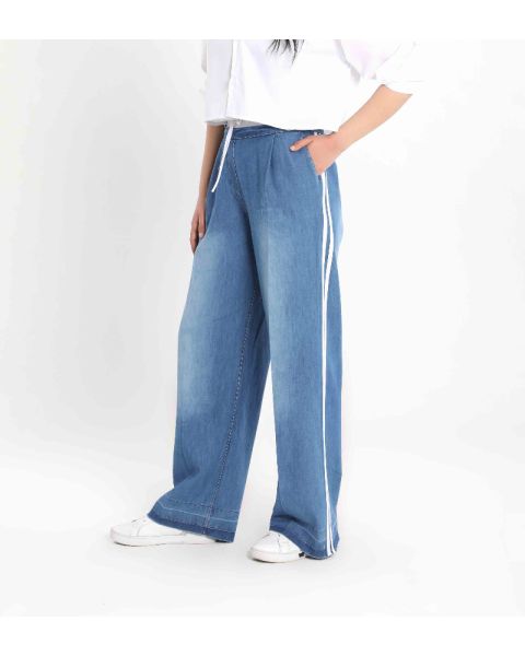 Striped Wide Leg Jeans-dark-S
