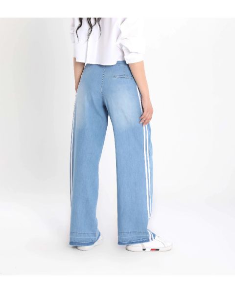 Striped Wide Leg Jeans-Light Blue-S