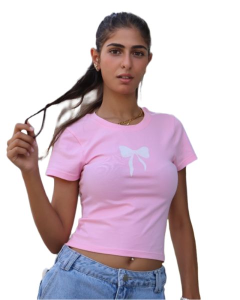 Printed pink bow top