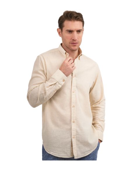 Plain Linen Shirt-Beige-M