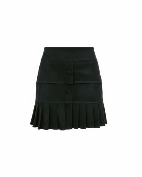 Ruffled Charm Suede Skirt - Black-S