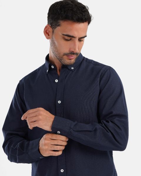 Plain Linen Shirt-Navy & Blue-M