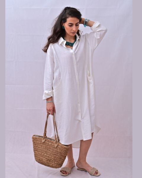 Coastal Haven White Oversized Shirt - Saltwater White