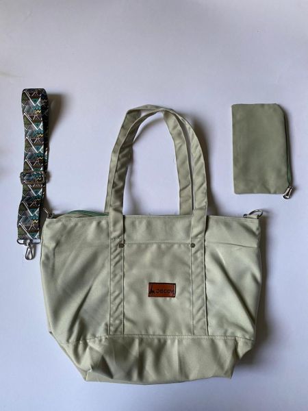 Decorative Tote Bag with Embroidered Boho Strap & Matching Pouch-Mint