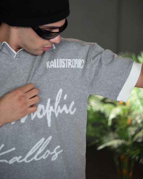 knitted polo-Gray-S