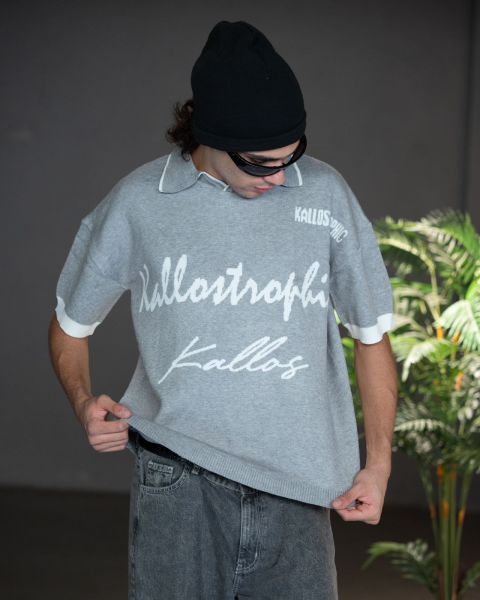 knitted polo-Gray-S