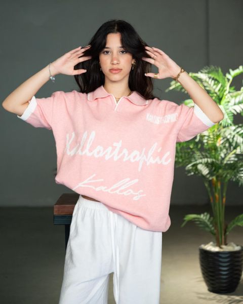 knitted polo-Pink-S