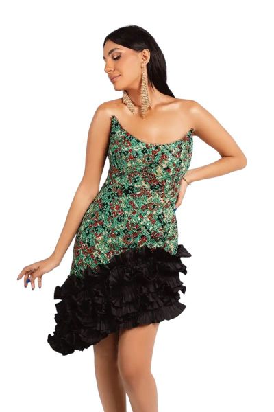 Green &Black Sequin Dress-Green-S