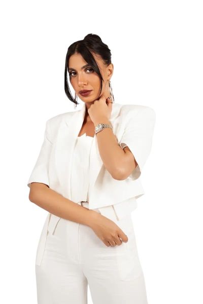Shiny White Blazer-White-S