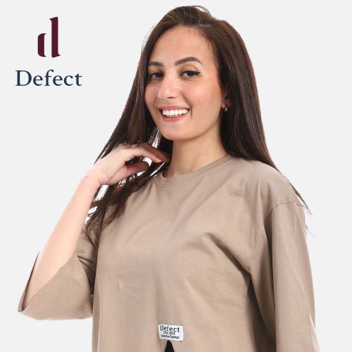 تيشرت حريمي اوفر سايز كاجول بفتحه من الجنب من Defect-Beige-M