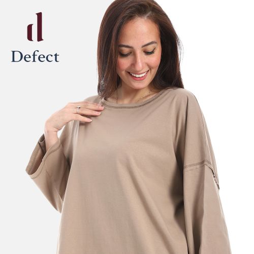 تيشرت اوفر سايز كاجول برقبه دائريه من Defect-Beige-M