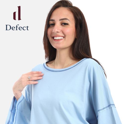 تي شيرت كاجوال فضفاض بأكمام طويلة من defect-baby blue-M