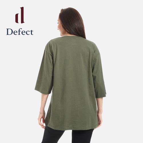 تيشرت حريمي اوفر اسيز كاجول بفتحه من الجنب من defect-Olive-M