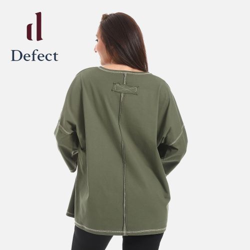    تي شيرت كاجوال فضفاض بأكمام طويلة من defect-Olive-M