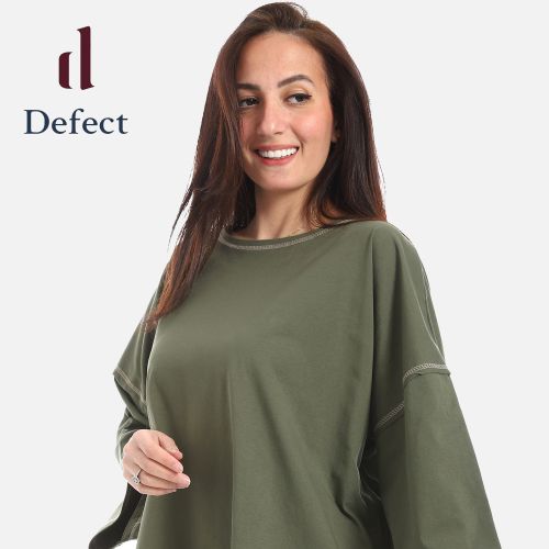    تي شيرت كاجوال فضفاض بأكمام طويلة من defect-Olive-M