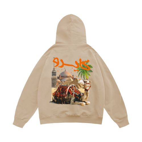 Oversized Cotton Hoodie For Unisex - Cairo Deisgn-Beige-M