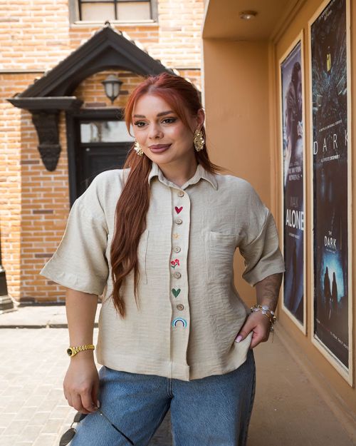 Embroidered Shirt-Beige-S