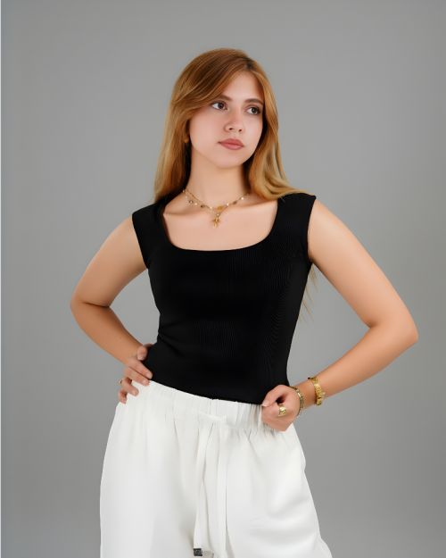 Plein De Vie square rip sleevless top-Black-S