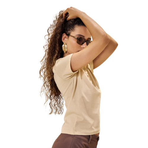 Basic Cotton polo t-shirt-Beige-XS