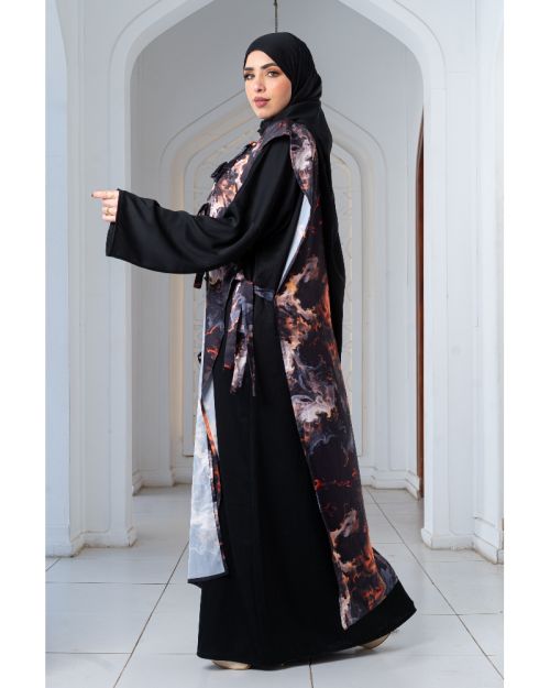 (Huda Set) Elegant Three-Piece Abaya with Satin Cardigan