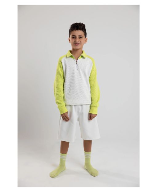 Quarter-Zip Textured Sweatshirt-White-4 yrs