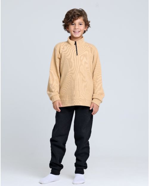 Half-Zip Beige Cotton Sweat Set