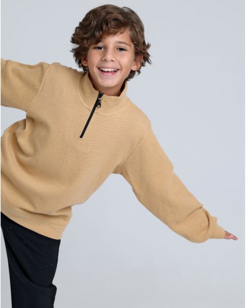 Half-Zip Beige Cotton Sweat Set