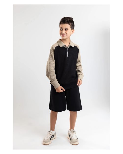 Quarter-Zip Textured Sweatshirt-Black-4 yrs