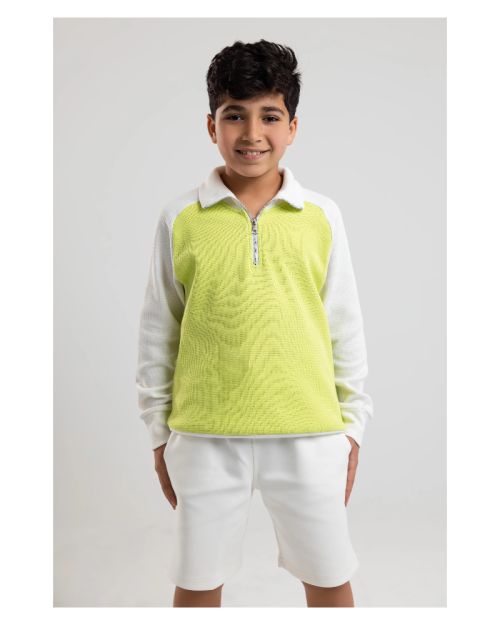 Quarter-Zip Textured Sweatshirt-Lemon-4 yrs