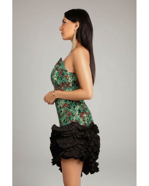 Green &Black Sequin Dress-Green-S