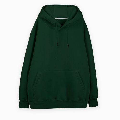 Basic Plain Hoodie-Olive-S
