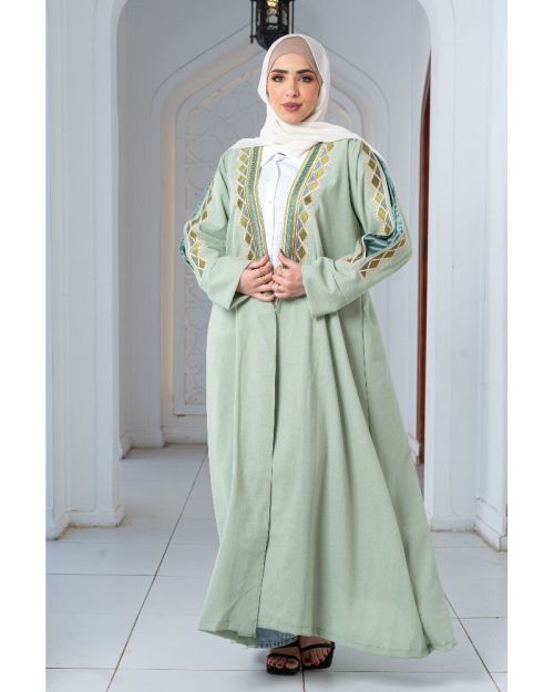 Luxury Embroidered Pure Linen Abaya-2XL