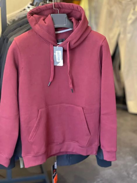 Basic Plain Hoodie-Burgundy-S
