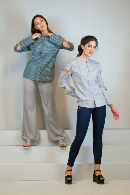 Wide satin pants-Gray-M