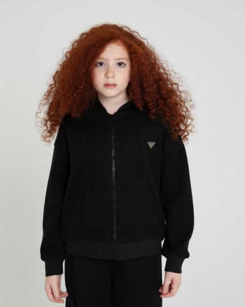 Black Cotton Kids Zip Hoodie