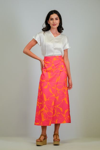 Pure linen skirt-Pink-S
