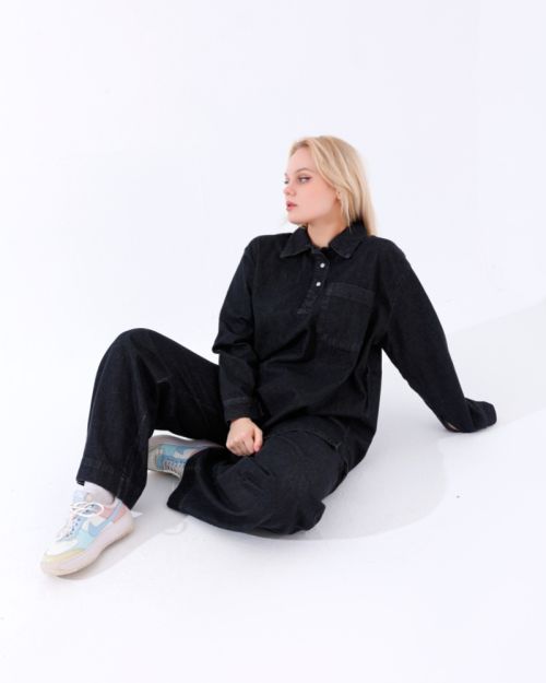 Women’s Oversized Gray Denim Shirt and Pants Set