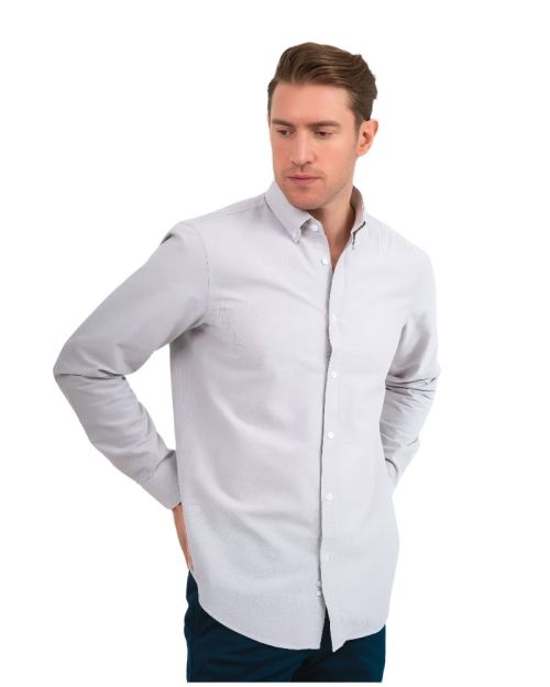 Plain Oxford Shirt-Gray-M