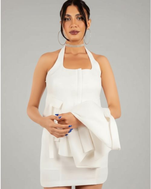 Halter Neck White Mini Dress