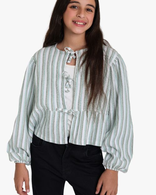 Girls Cotton Tie Front Blouse – Relaxed Everyday Style