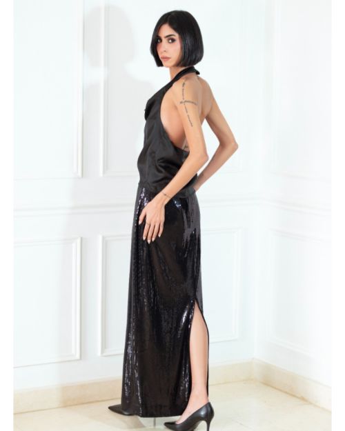 BLACK GLITTER LONG SKIRT