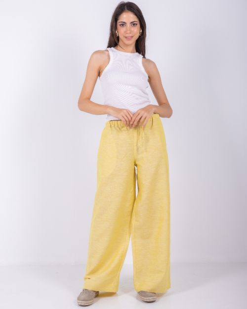 Yellow Wide Leg Pants, 100% Linen