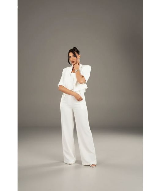 Shiny White Blazer-White-S