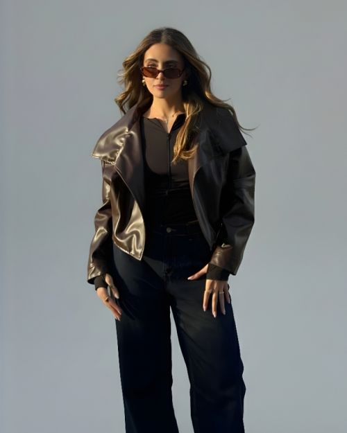 جاكيت جلد أوفر سايز