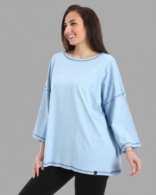 تي شيرت كاجوال فضفاض بأكمام طويلة من defect-baby blue-M