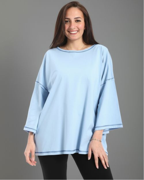 تي شيرت كاجوال فضفاض بأكمام طويلة من defect-baby blue-M