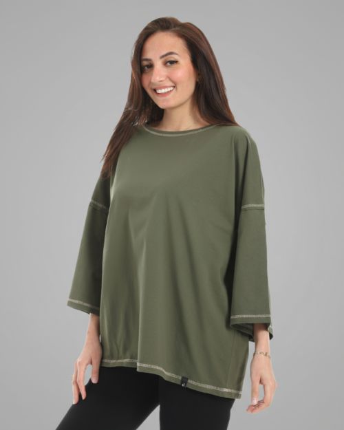    تي شيرت كاجوال فضفاض بأكمام طويلة من defect-Olive-M